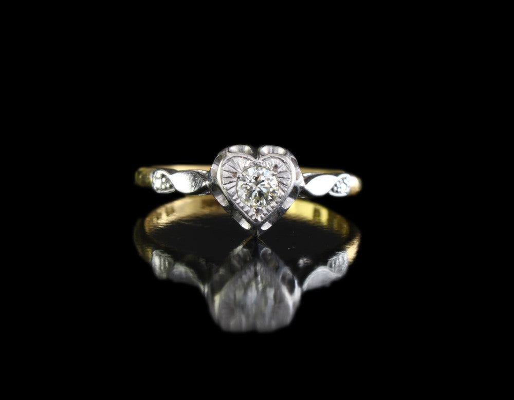 Antique Diamond Heart Solitaire Engagement Ring Size 6.75 US, N UK