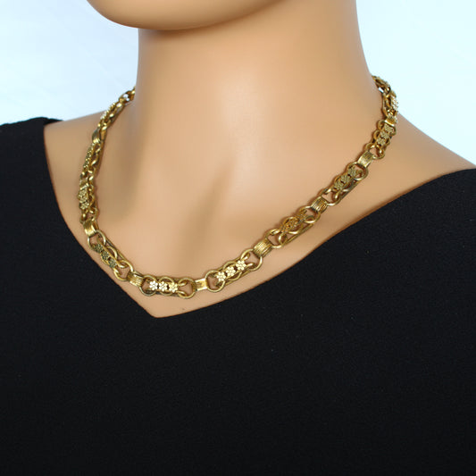 Victorian Gold Necklace, Antique Yellow Gold Fancy Chain,Vintage Neck Chain