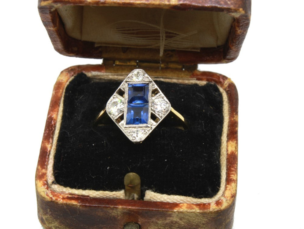 Vintage 18k Sapphires Diamonds Engagement Ring, Art Deco 1920/30s period