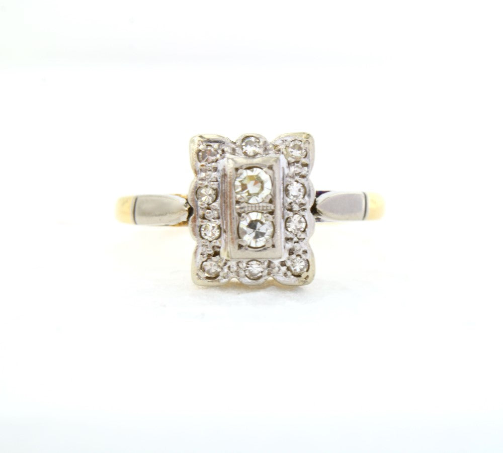 Antique Diamond Cluster Engagement Ring, Edwardian 18k Gold Platinum Diamond Ring, Size 5