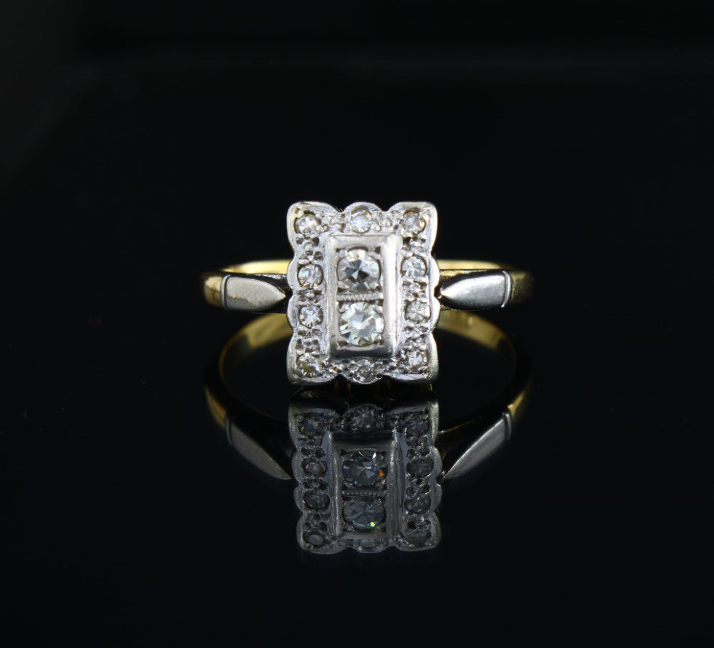 Antique Diamond Cluster Engagement Ring, Edwardian 18k Gold Platinum Diamond Ring, Size 5