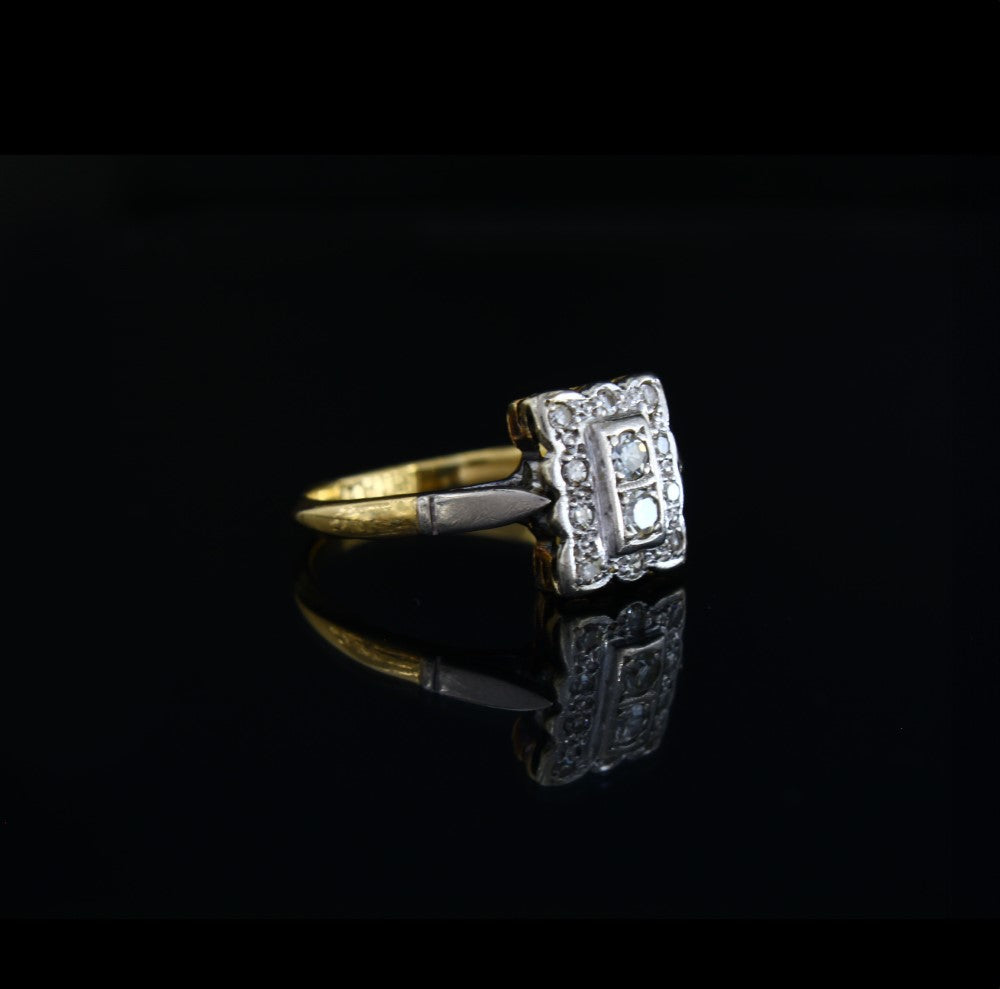 Antique Diamond Cluster Engagement Ring, Edwardian 18k Gold Platinum Diamond Ring, Size 5