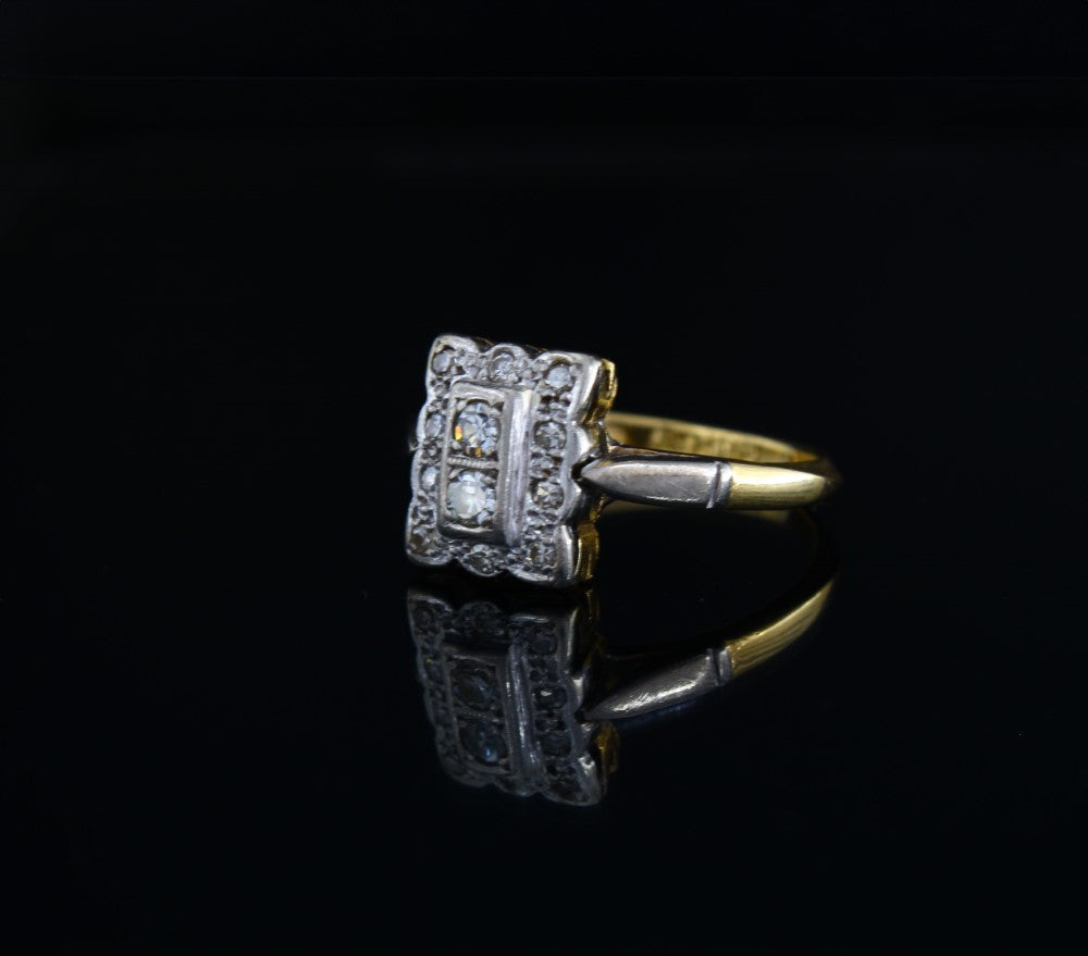 Antique Diamond Cluster Engagement Ring, Edwardian 18k Gold Platinum Diamond Ring, Size 5