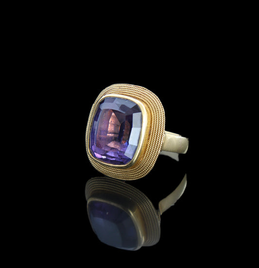 Gorgeous Vintage 1950s Amethyst Ring - 18K Gold Statement Jewelry for February Birthday, Size 7 US, Certificate