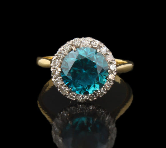 Vintage Blue Zircon Diamond Ring, 18K Gold Platinum Anniversary Ring, December Birthstone Birthday Gift