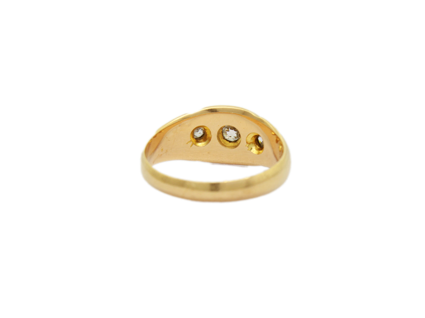 Fabulous Edwardian Diamond Engagement Ring, Three Old Cut Diamonds Gypsy Star Set in 18K Yellow Gold, Ring Size: 6 US, M 1/2 UK, EU 52, Resizing & Certificate