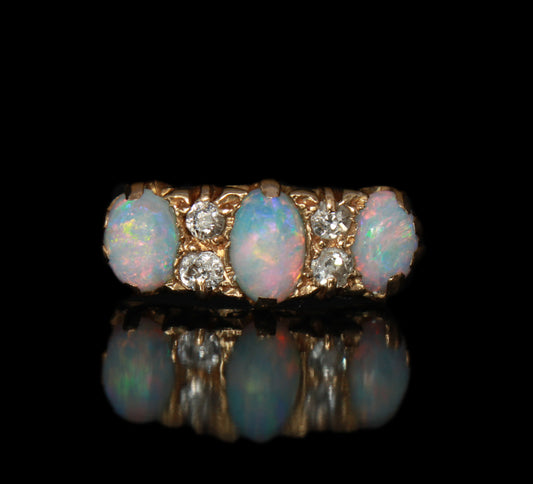 Antique Opal Diamond Engagement Ring Victorian Period Jewelry, Size: US 6.75, UK N, EU 54, Certificate of Authenticity)