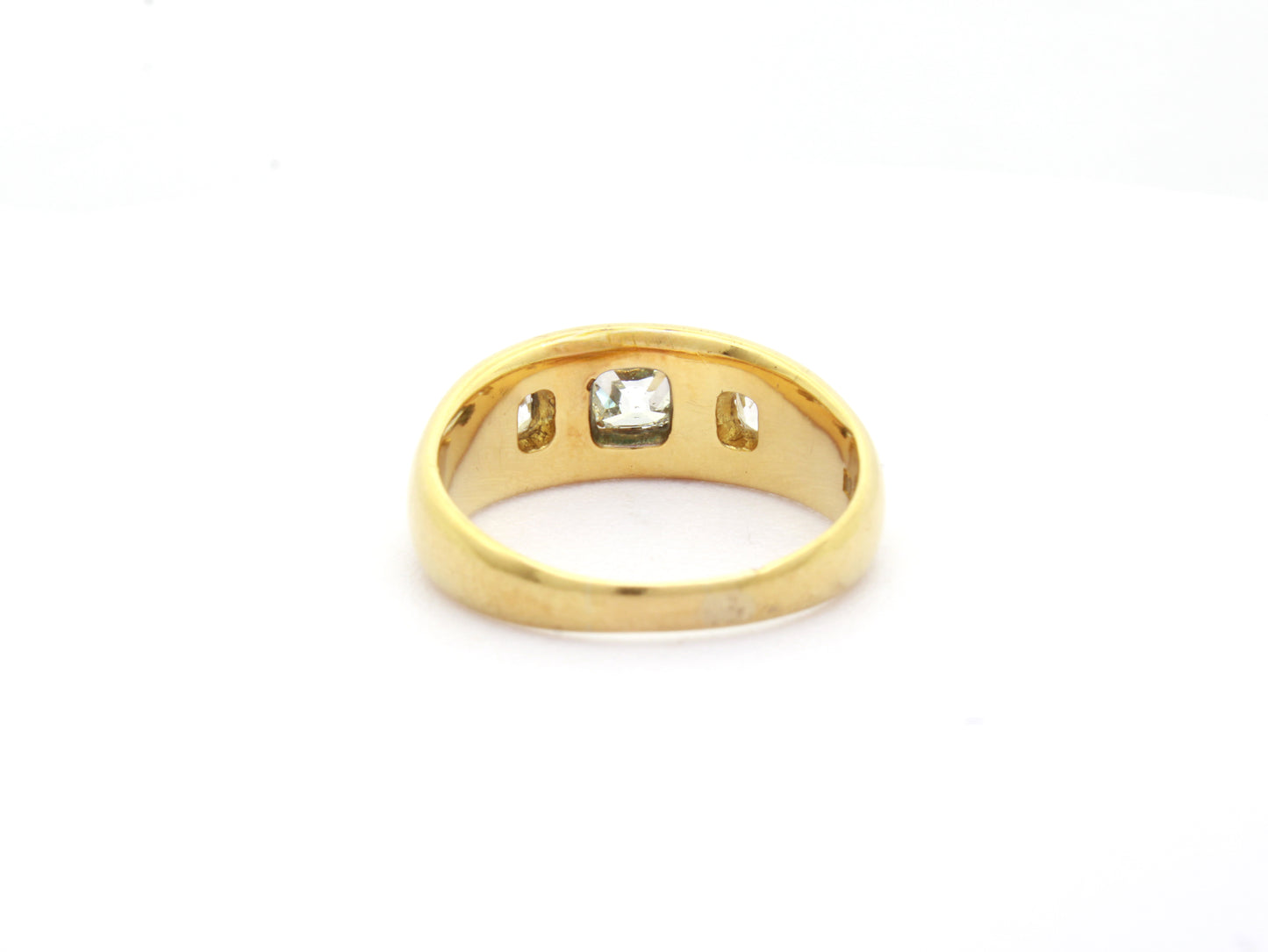 Supeb Edwardian Diamond Engagement Ring, Heavy 18K Gypsy Gold Ring with Old Mine Cut Diamonds