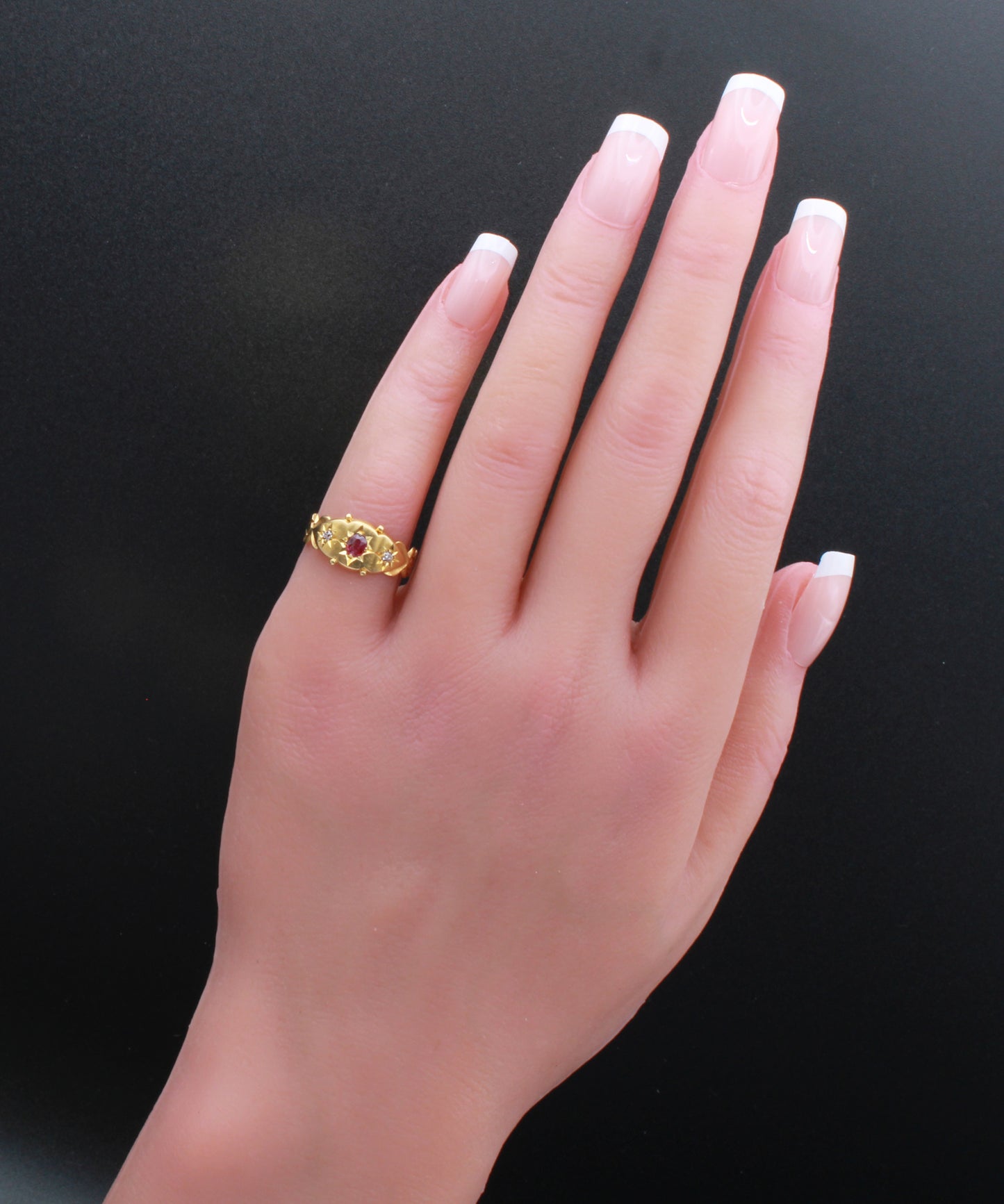 Elegant Antique Edwardian 18k Gold Diamond & Ruby Ring with Star Gypsy Setting, Size 5 US, J 1/2 UK, 49.5 EU, Resizing Available