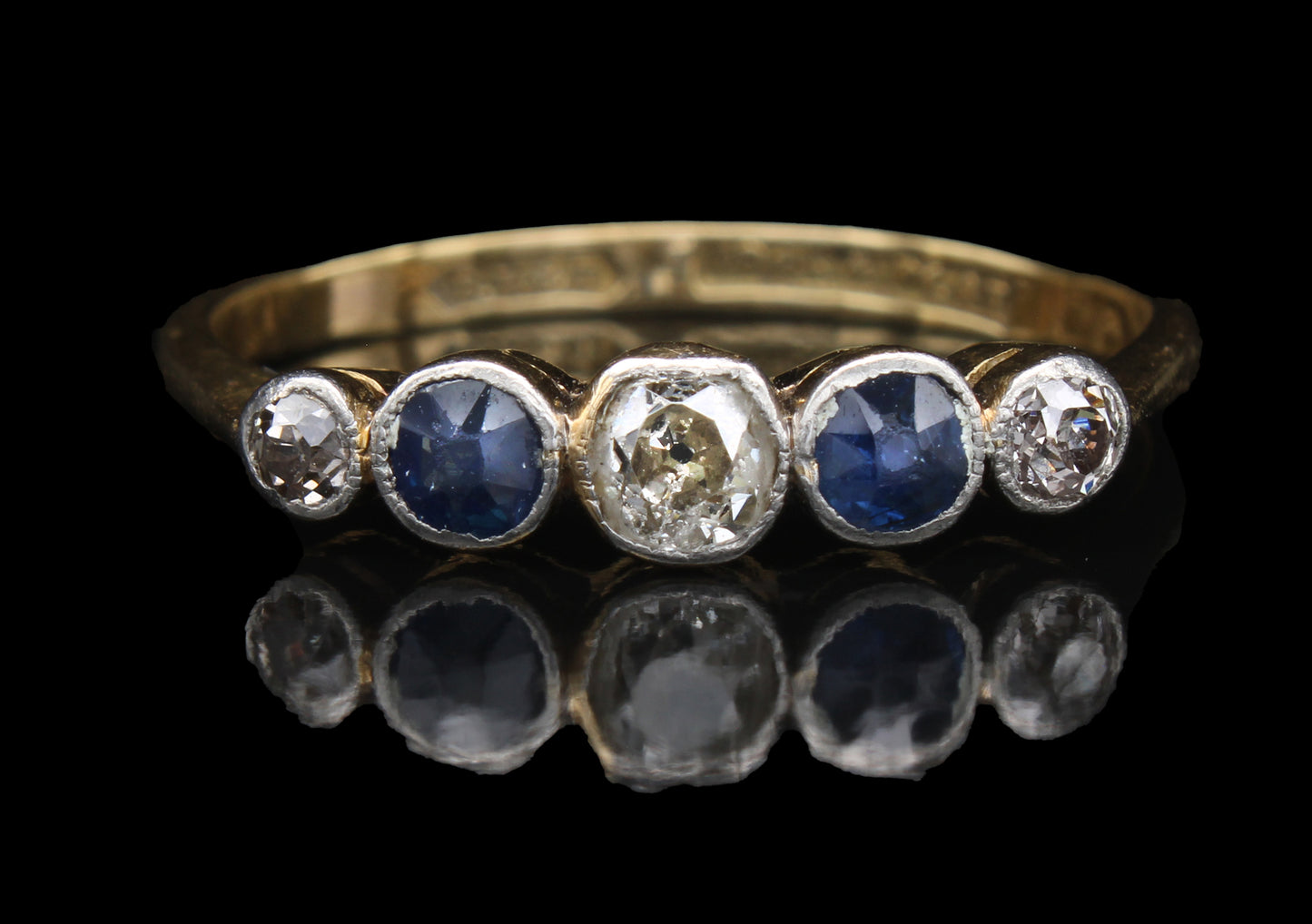 Vintage 18K Sapphire & Diamond Engagement ring, Size 7.5 US, P UK, 56.5 EU, Certificate of Authenticity