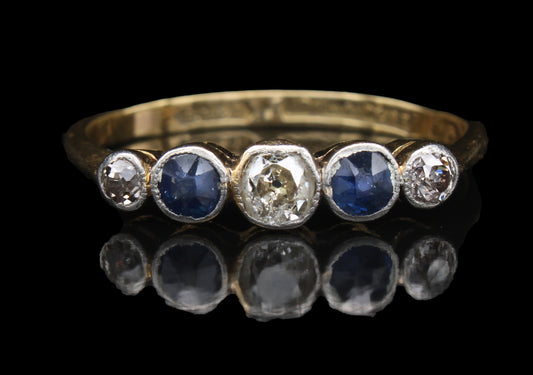 Vintage 18K Sapphire & Diamond Engagement ring, Size 7.5 US, P UK, 56.5 EU, Certificate of Authenticity