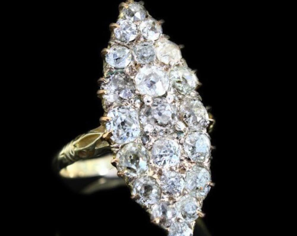 Victorian Diamond Ring, Vintage 18k Diamond Statement Ring