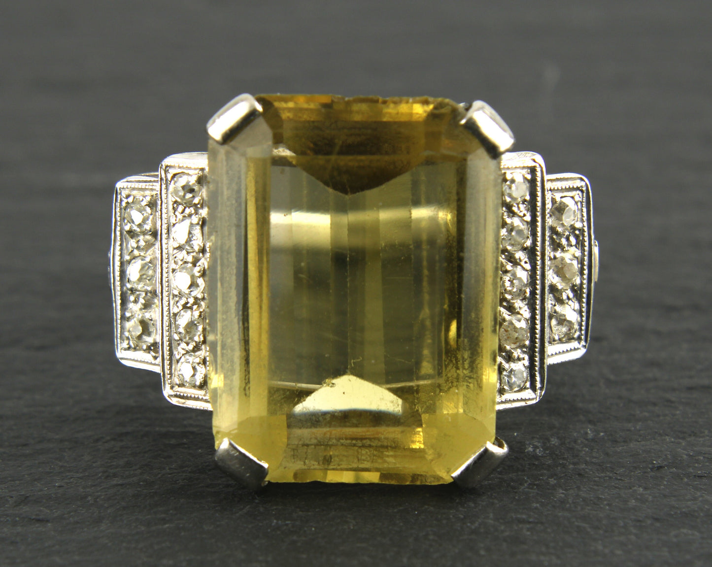 Vintage Art Deco Citrine Diamond Cocktail Ring, Lovely Statement Ring