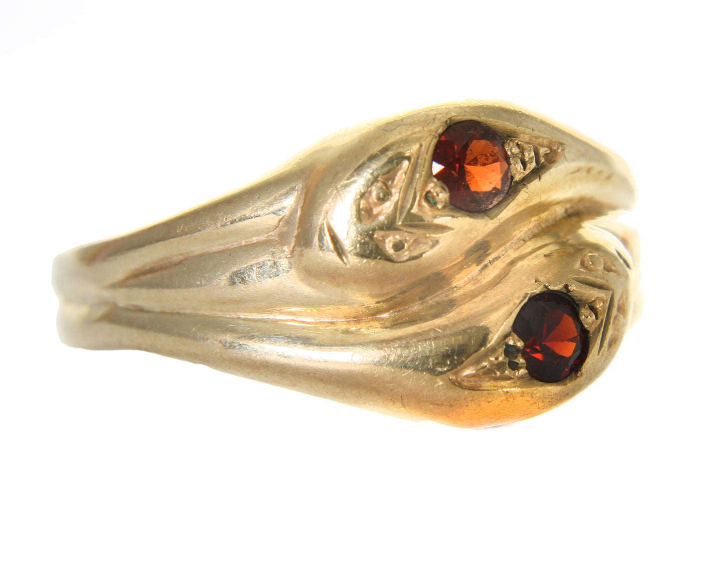 Vintage Garnet Snake / Serpent Ring for Men, Gents Yellow Gold Estate Ring - fk gems