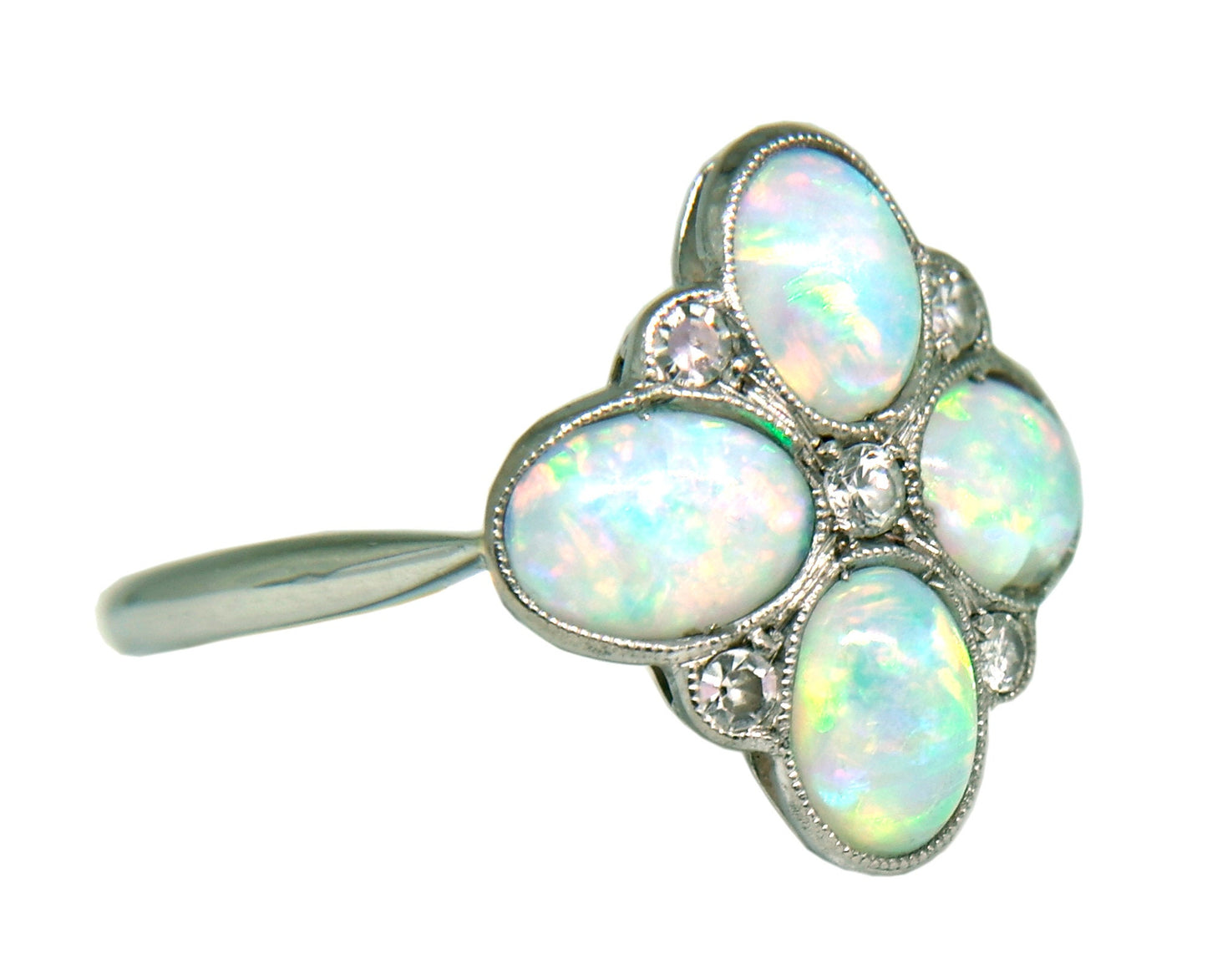 Antique White Gold Opal & Diamond Ring