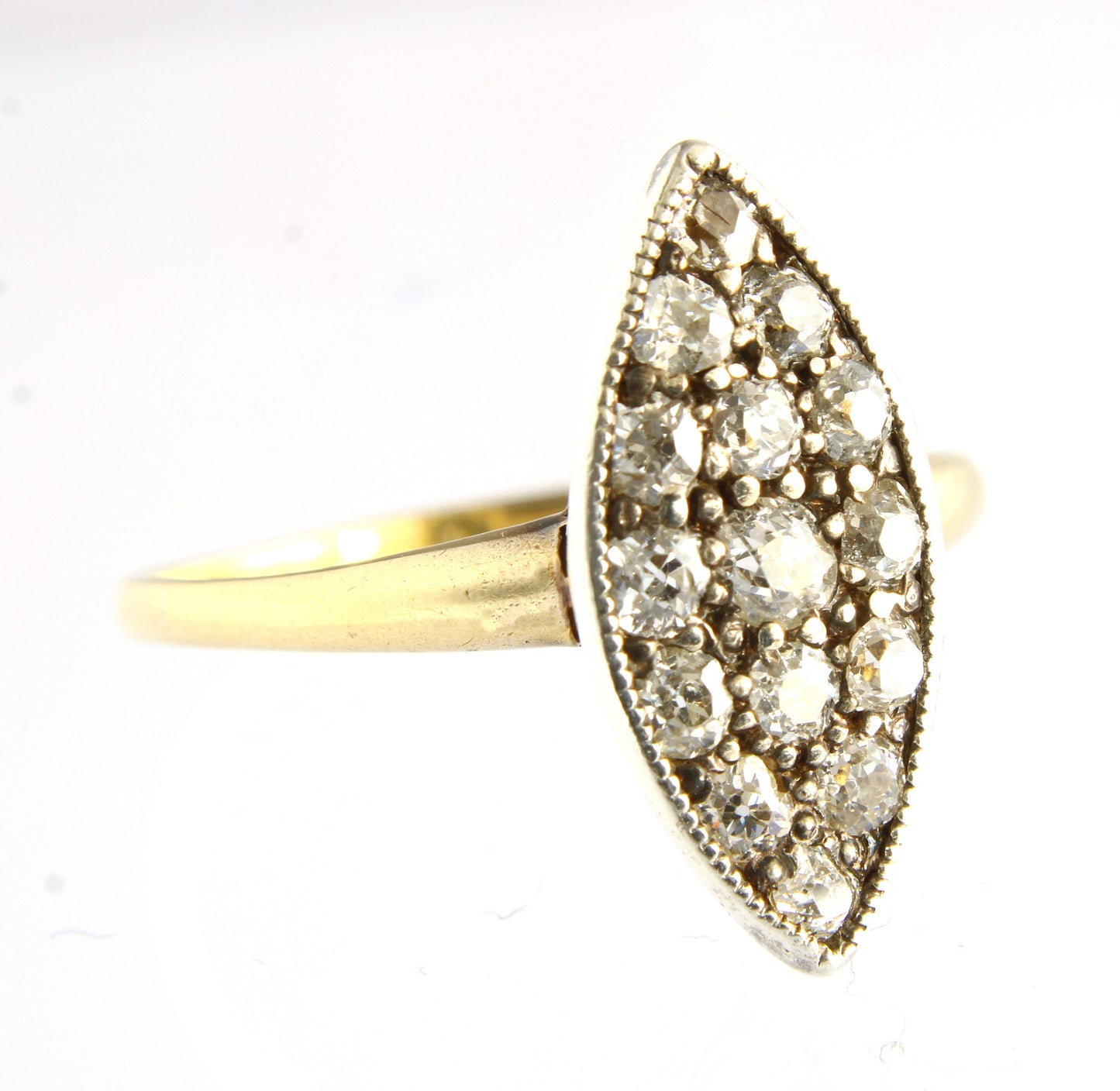 Antique Diamond Marquise Engagement Ring, 18k Victorian Diamond Ring, Vintage Diamond Cluster Ring