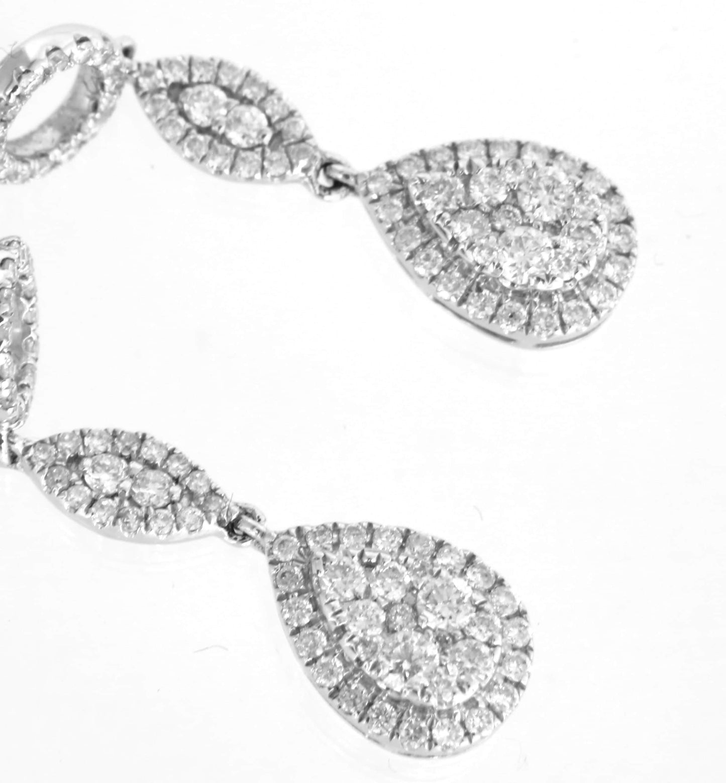 Natural Diamond Drop Earrings in 18k White Gold, Vintage Old Cut Diamond Dangly Earrings