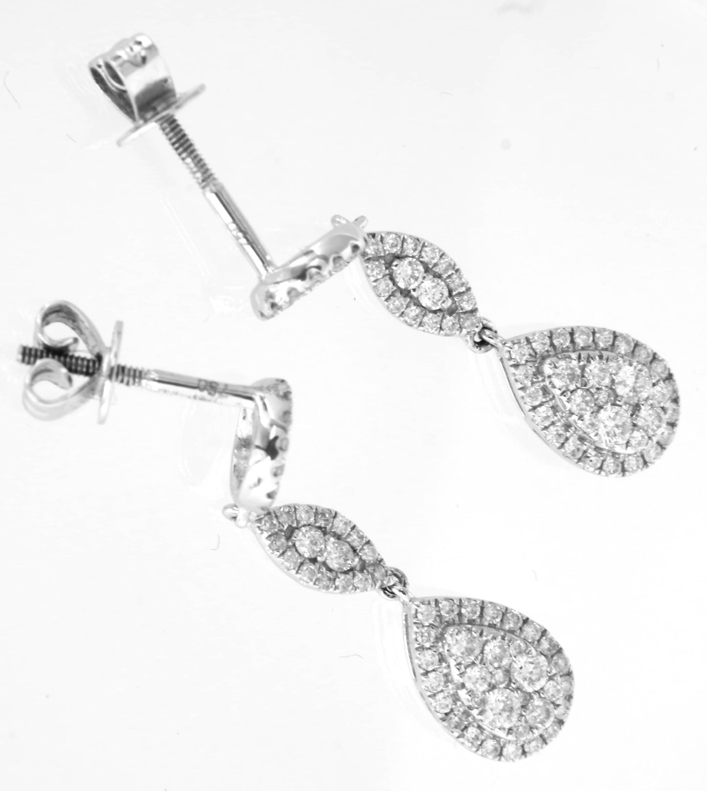 Natural Diamond Drop Earrings in 18k White Gold, Vintage Old Cut Diamond Dangly Earrings