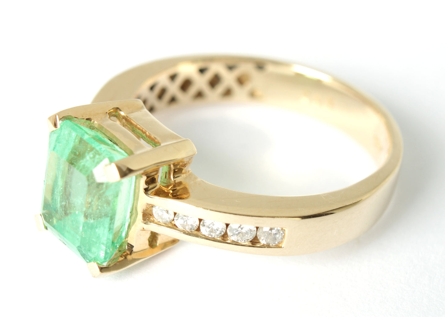 Vintage Emerald Diamond Engagement Ring, 18k Yellow Gold Emerald Estate Ring