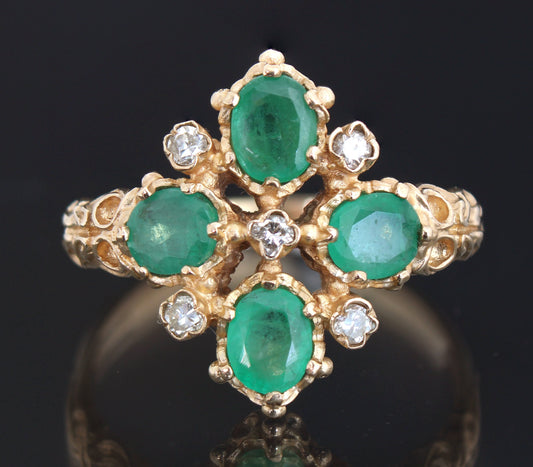 Vintage Emerald Diamond Engagement Ring