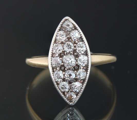 Antique Diamond Marquise Engagement Ring, 18k Victorian Diamond Ring, Vintage Diamond Cluster Ring