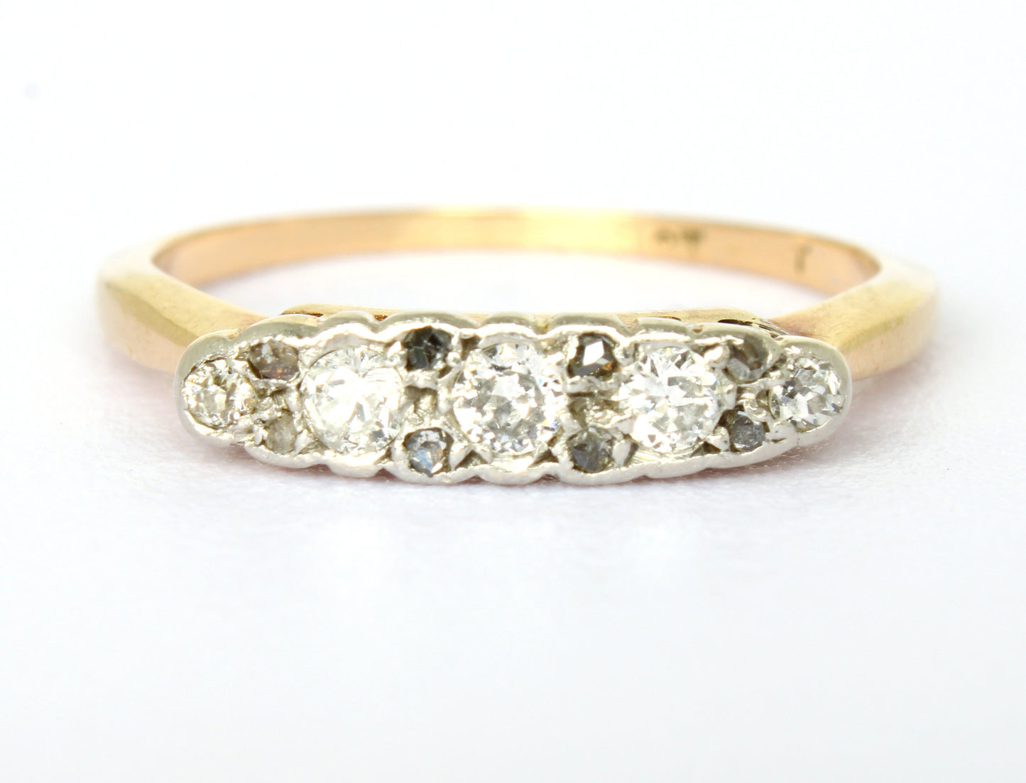 Edwardian Diamond Engagement Ring with 5 Old Cut Natural Diamonds set in Platinum and 18K Gold