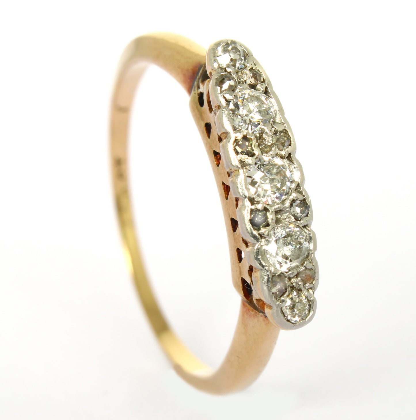 Edwardian Diamond Engagement Ring with 5 Old Cut Natural Diamonds set in Platinum and 18K Gold