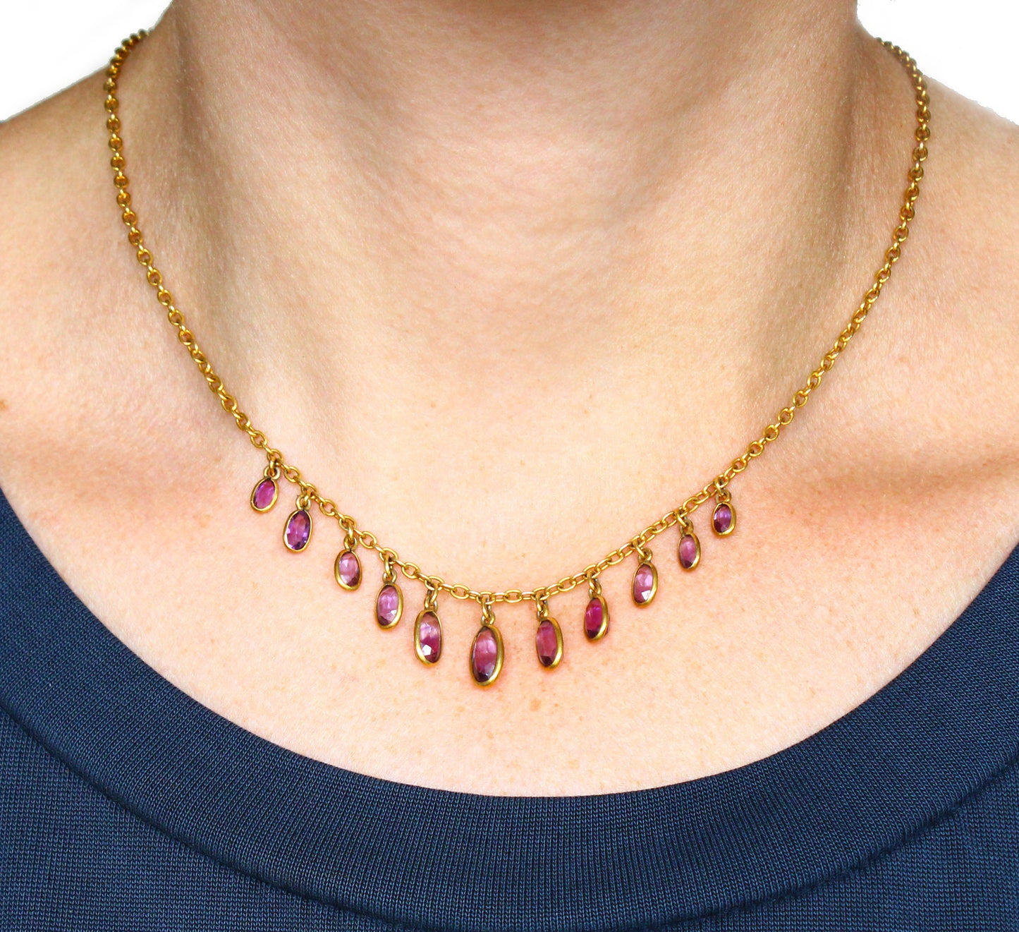 Vintage Gold Amethyst Fringe Necklace Boxed