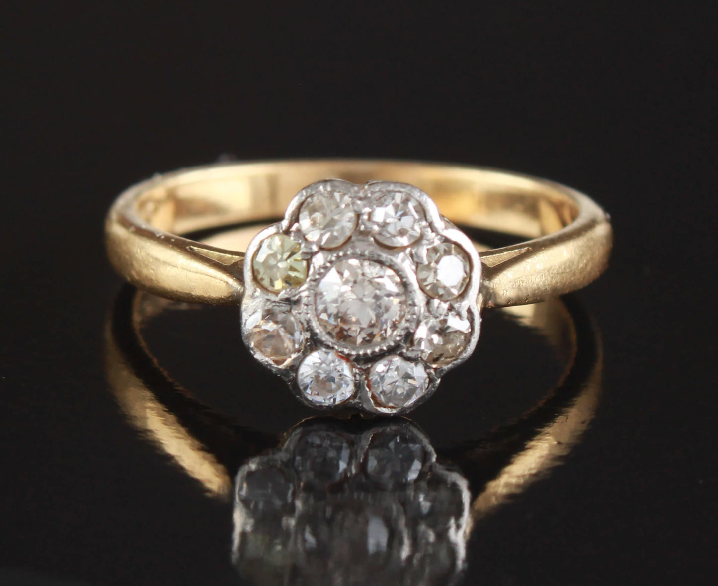 Bague antique en forme de marguerite avec diamants, taille K, US 5