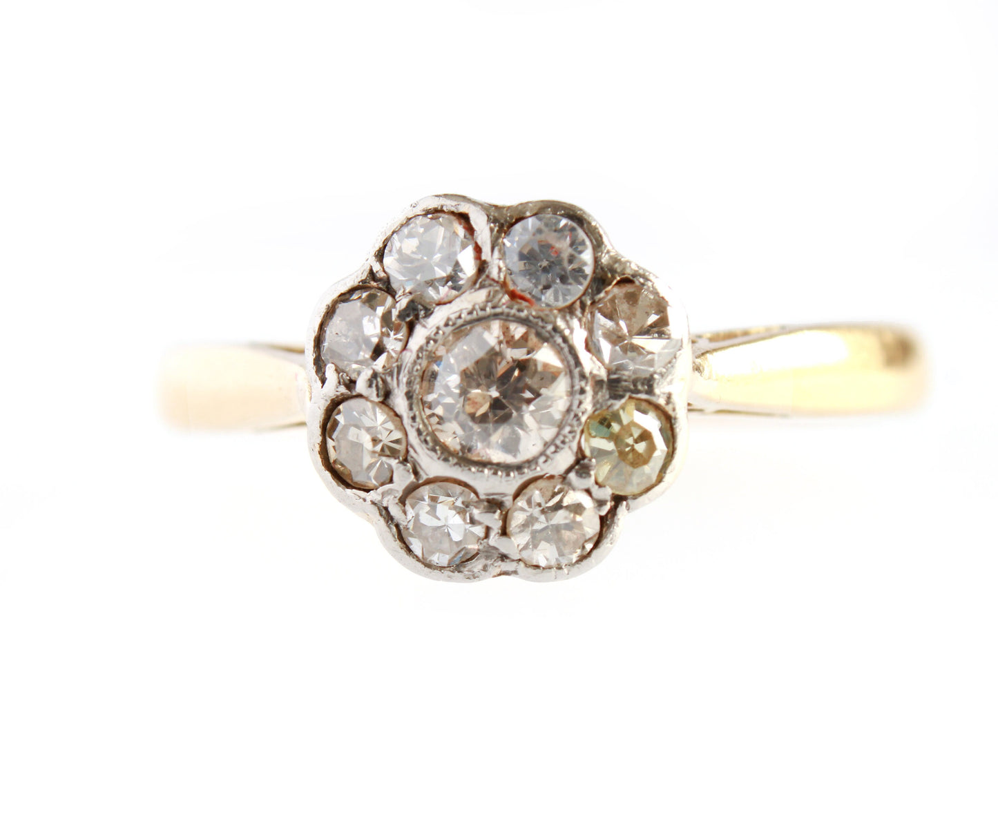 Bague antique en forme de marguerite avec diamants, taille K, US 5