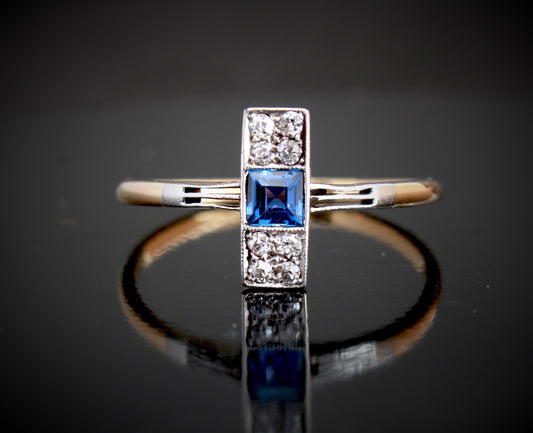 Art Deco Sapphire Diamond Engagement Ring