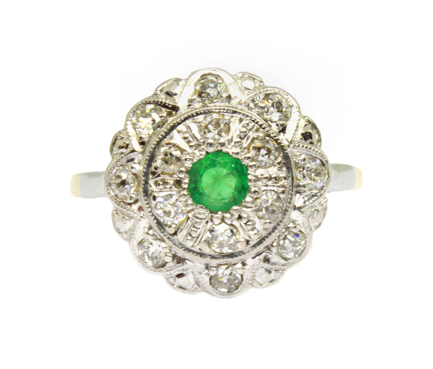 Art Deco Emerald Diamond Ring | 18k Gold & Platinum Emerald Diamond Cocktail Ring