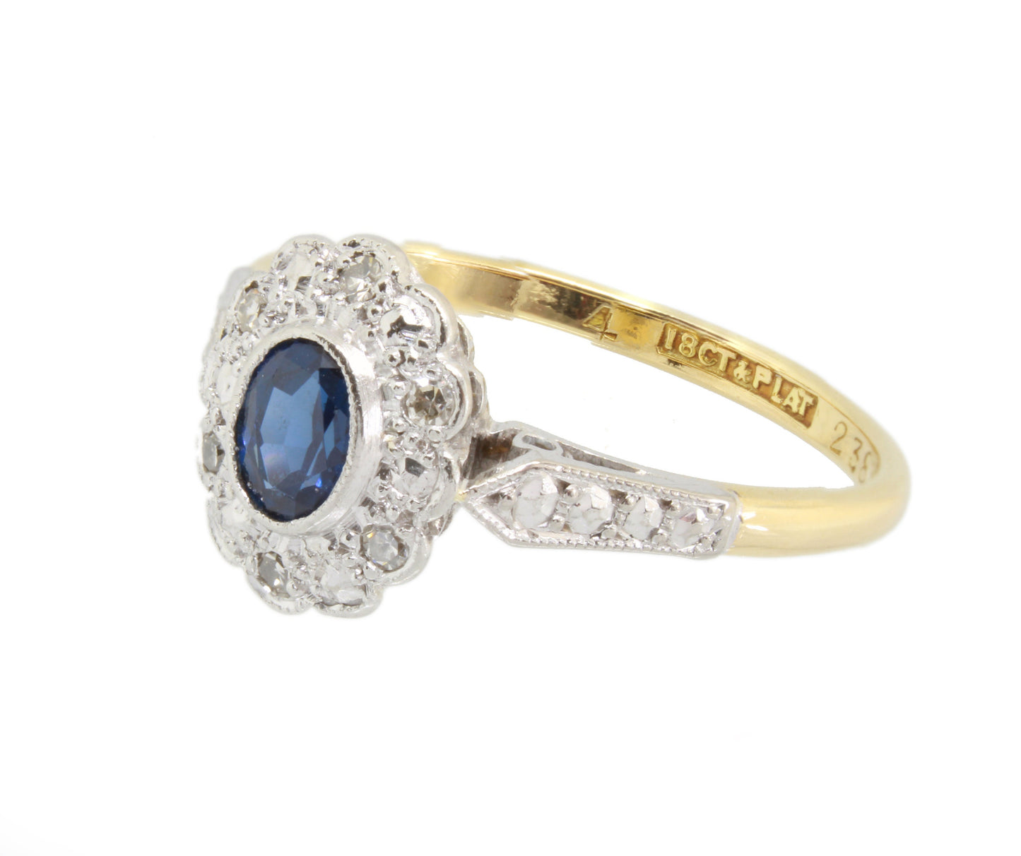 Vintage Blue Sapphire Diamond Daisy Ring for Engagement or Anniversary - fk gems