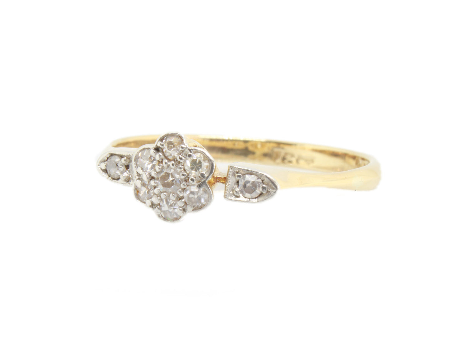 Edwardian Diamond daisy Engagement Ring in 18K Yellow Gold and Old Cut Diamonds