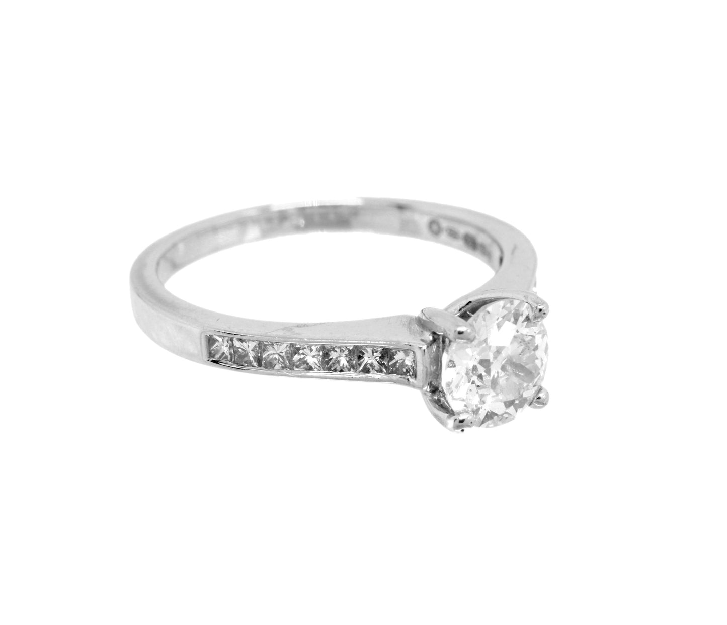 Estate Diamond Solitaire Engagement Ring, 18K White Gold Diamond Single Stone Ring