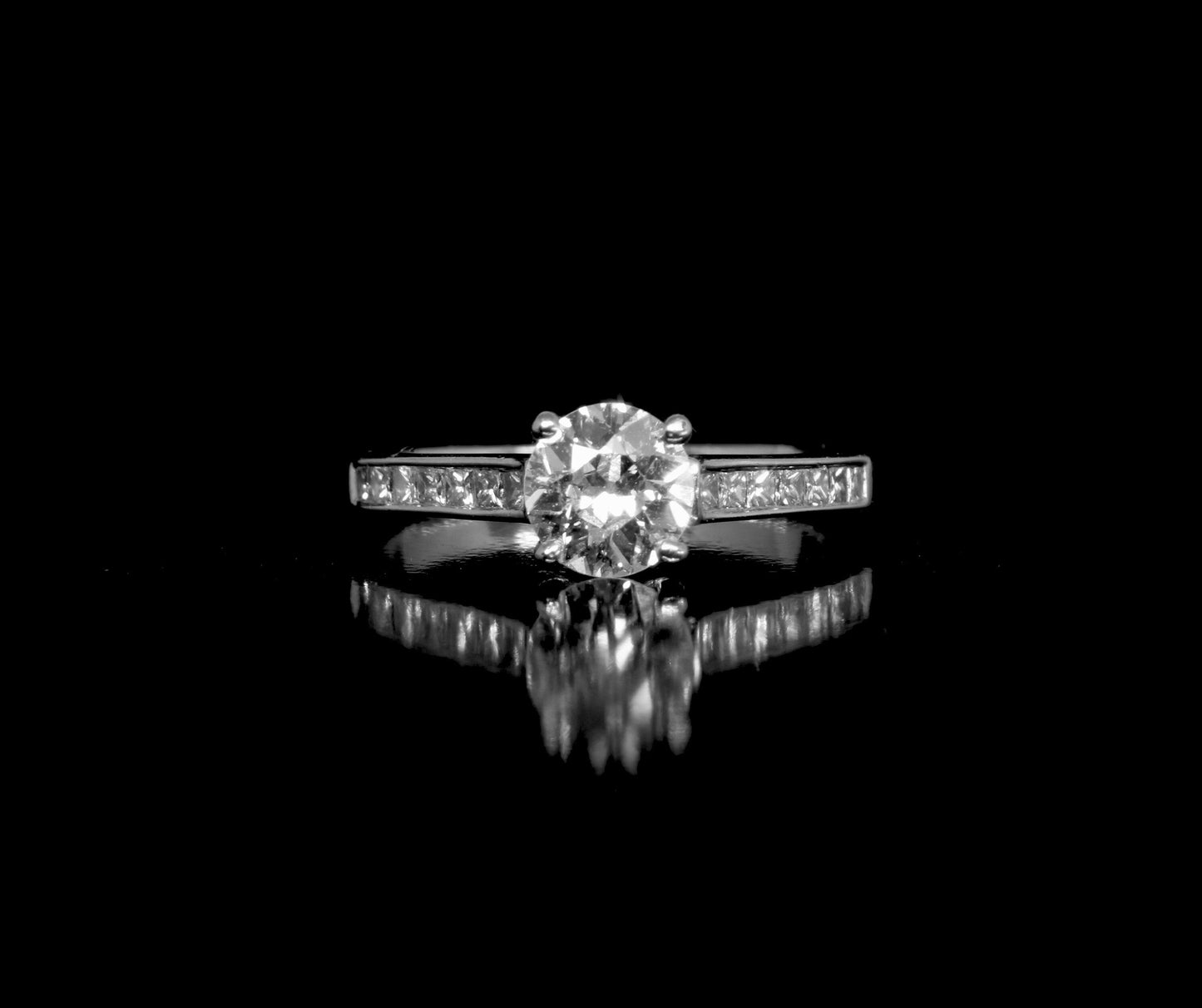 Estate Diamond Solitaire Engagement Ring, 18K White Gold Diamond Single Stone Ring