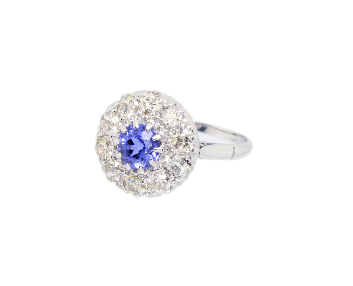 Antique Blue Sapphire Diamond Platinum Ring