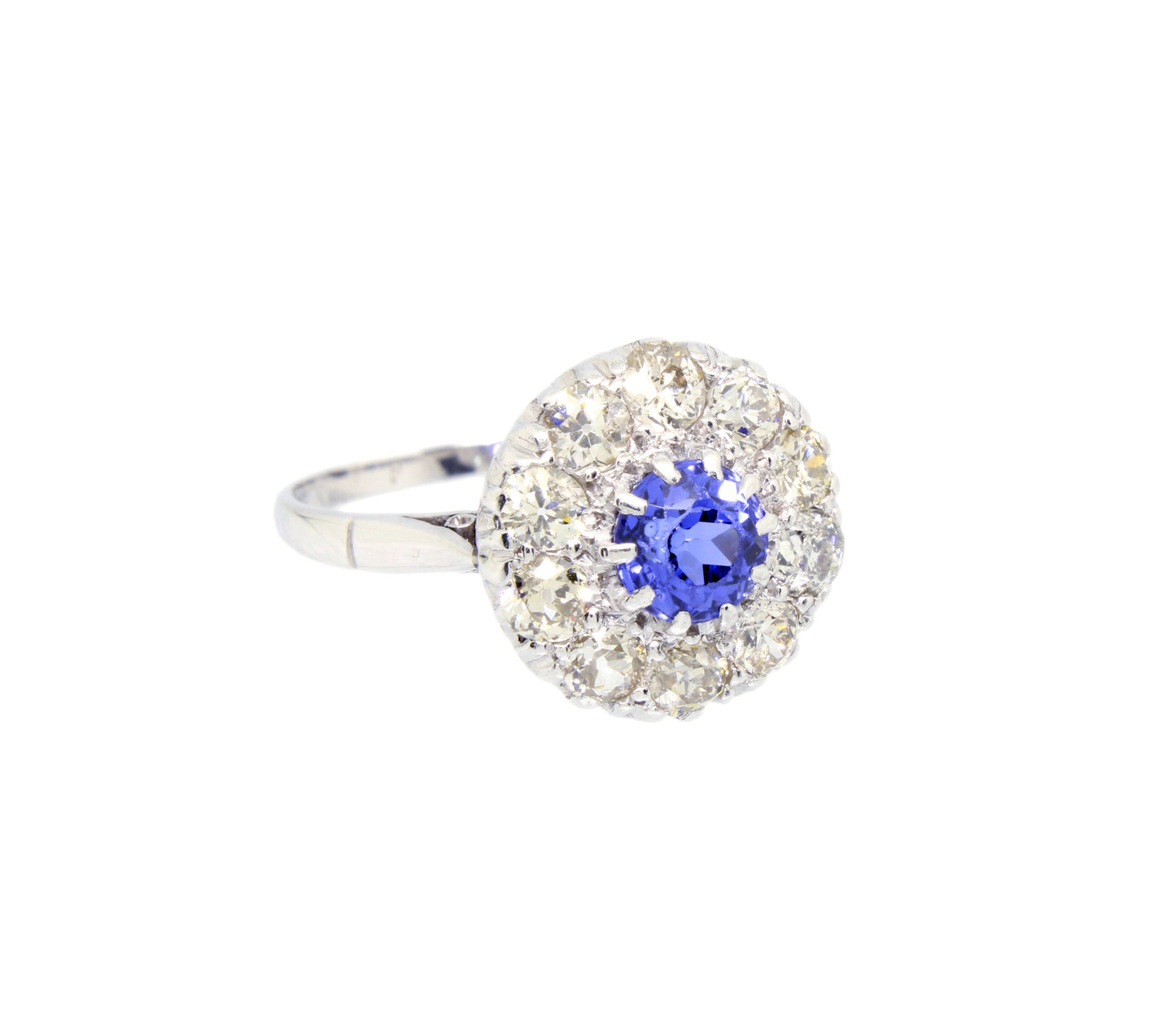 Antique Blue Sapphire Diamond Platinum Ring