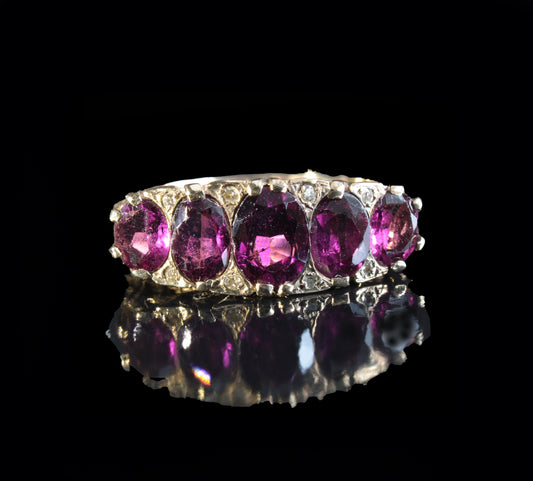 Vintage Amethyst Diamond Ring in 9k Gold