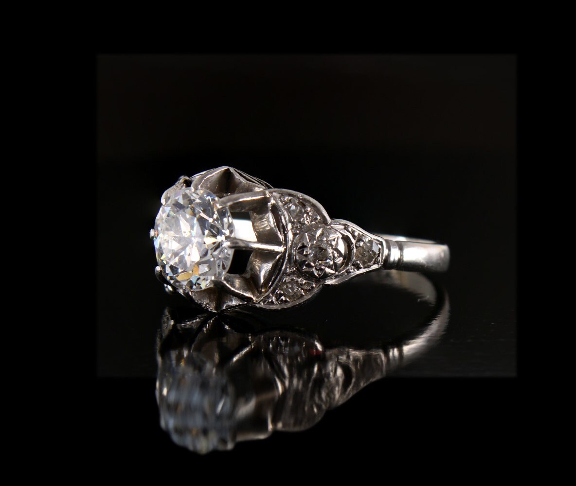 Diamant Verlobungsring, Art Deco Solitär Ring, Vintage Platin Ring