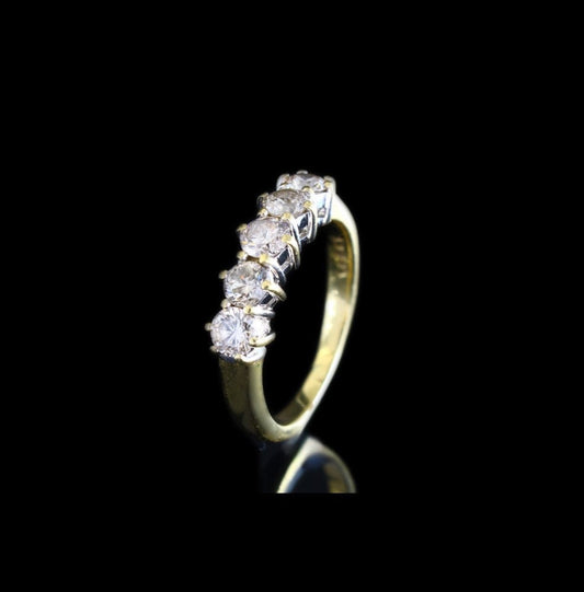 Vintage Diamond Engagement Ring in 18K Gold with Five Brilliant Cut Stones Set in White Gold