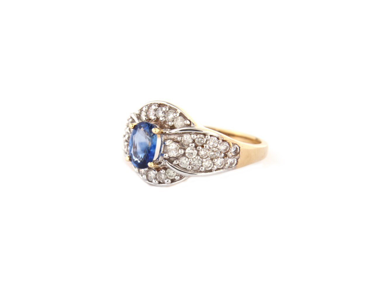 Sapphire & Diamond Ring, White Gold cocktail Ring, Pave Diamond Statement Ring