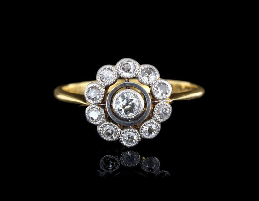 Art Deco Diamond daisy Engagement Ring | 1930s 18K Gold Diamond Ring