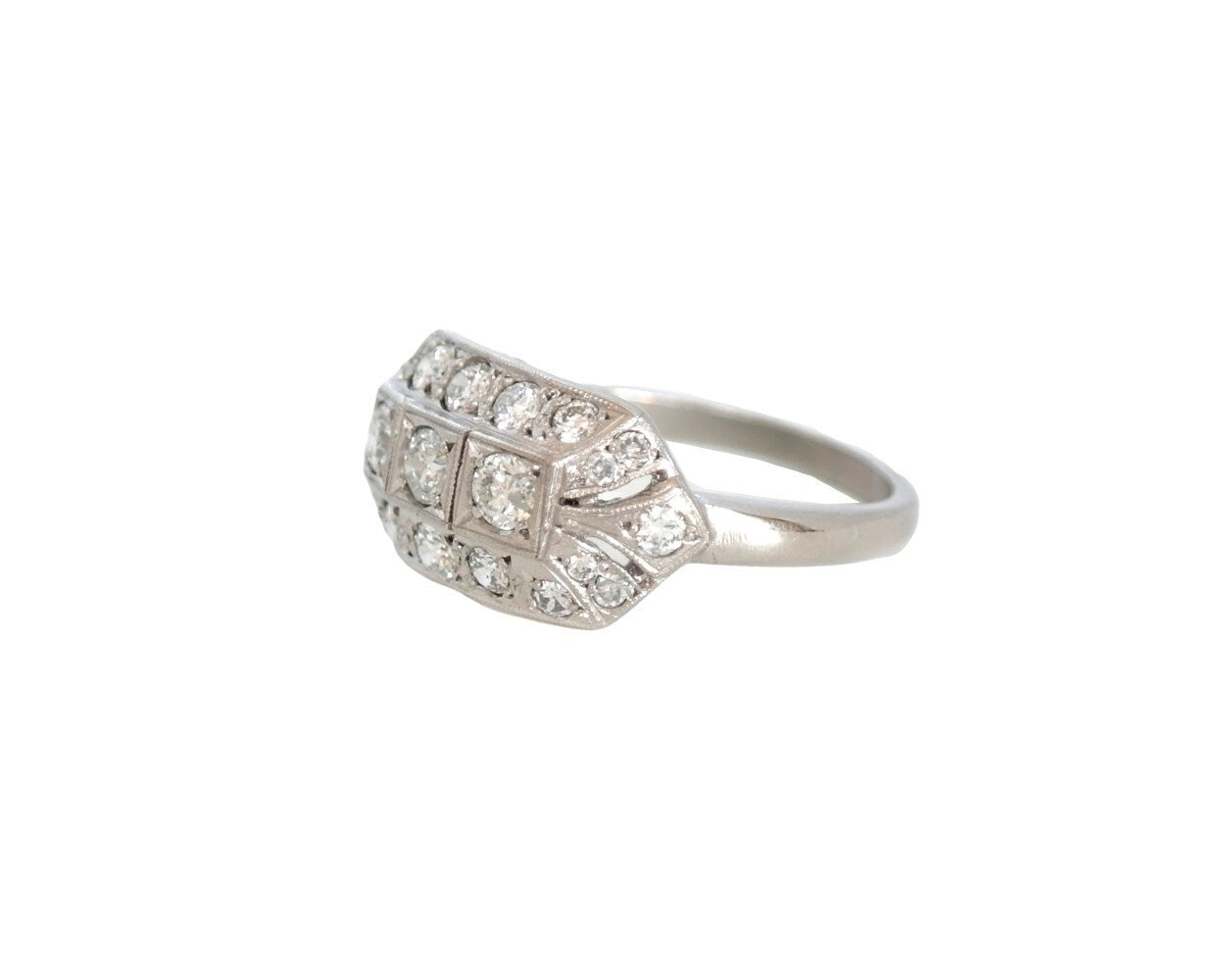 Art Deco Style Platinum Diamond Cluster Engagement Ring