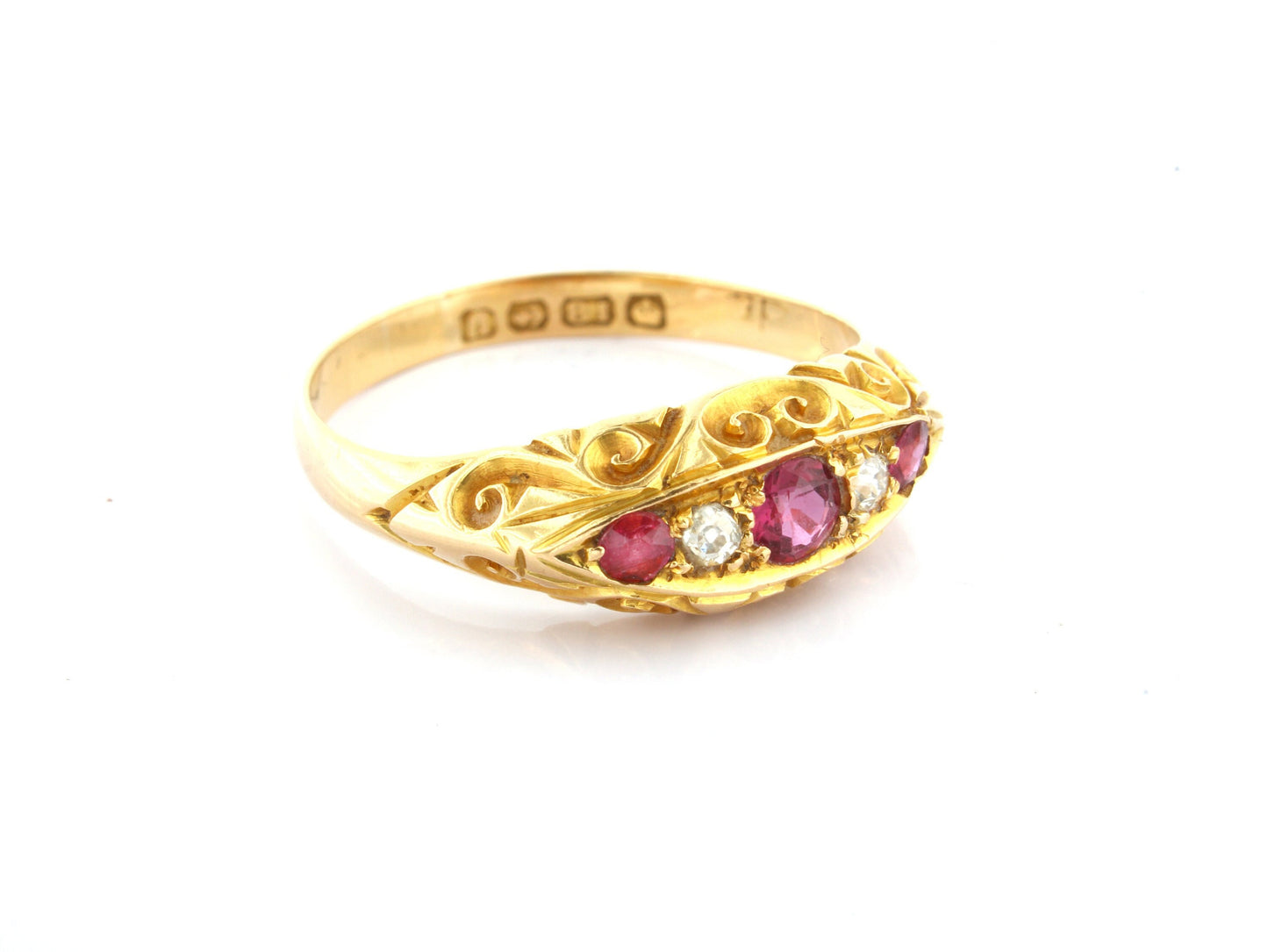 Antique Ruby Diamond Engagement Ring in 18K Yellow Gold