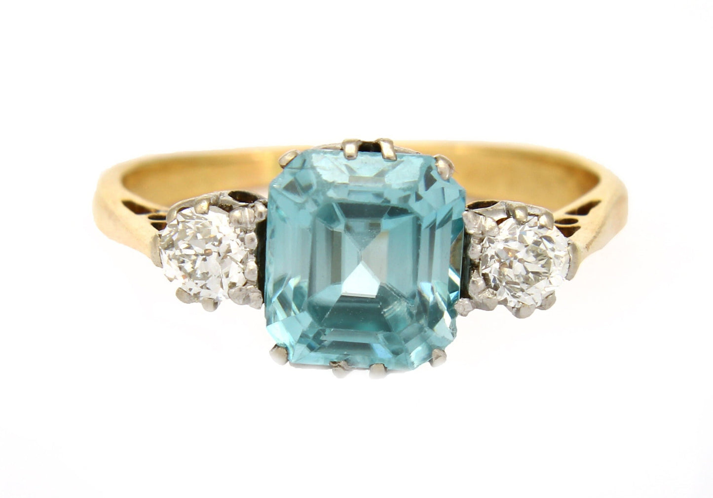 Vintage Blue Zircon Diamond Engagement Ring from Art Deco Period 1920/30s Size 5