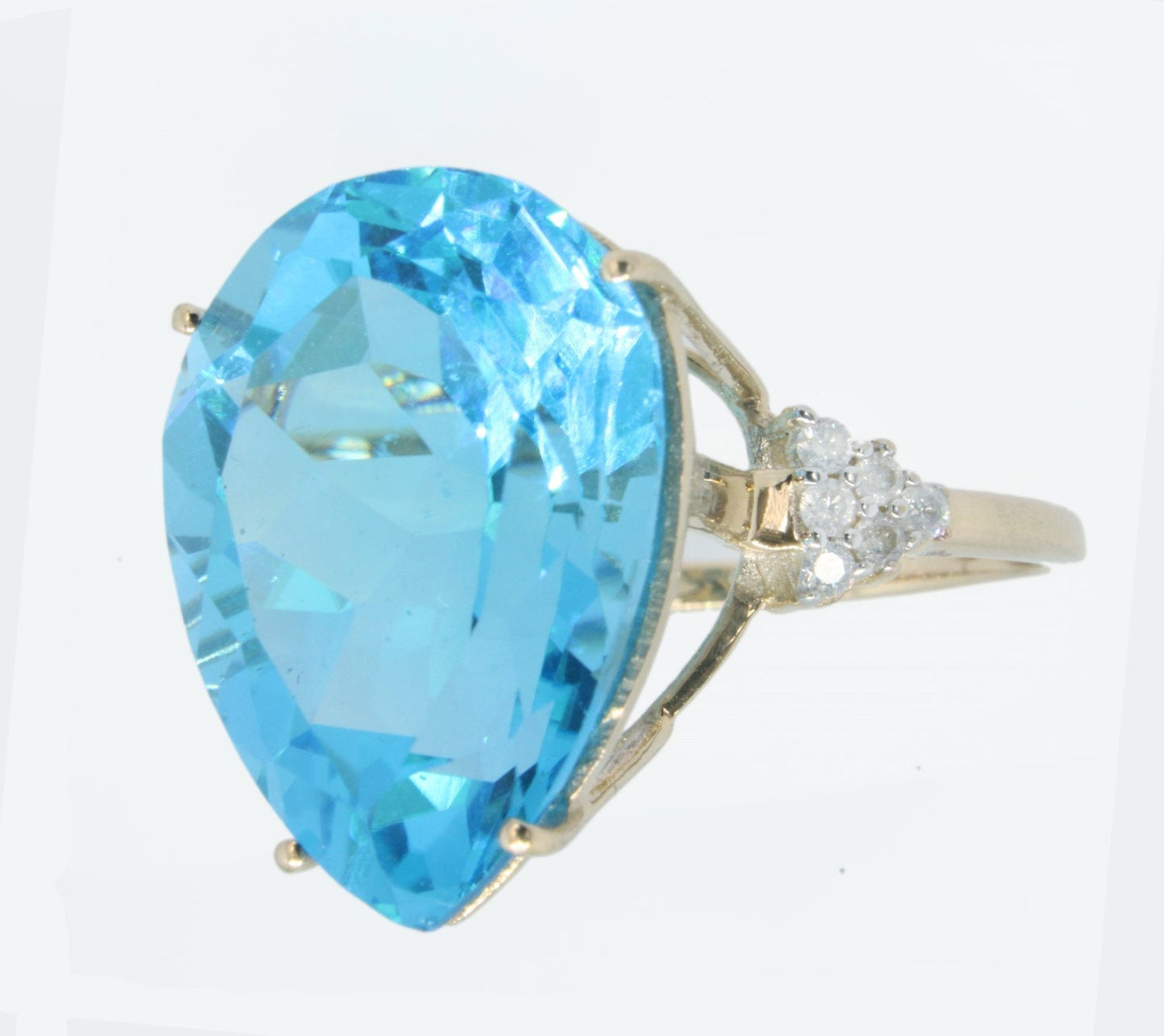 Large Blue Topaz & Diamond Cocktail Ring