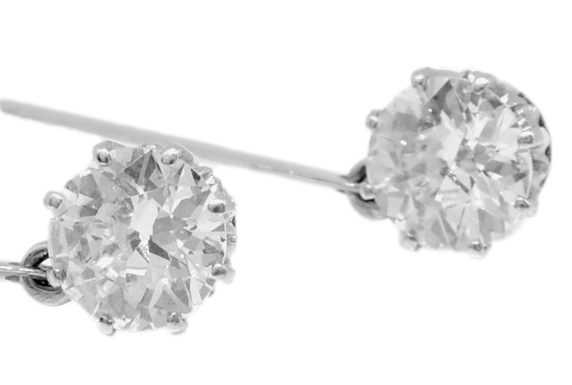 Natural Diamond Drop Earrings in 18k White Gold, Vintage Old Cut Diamond Pendant Earrings - fk gems