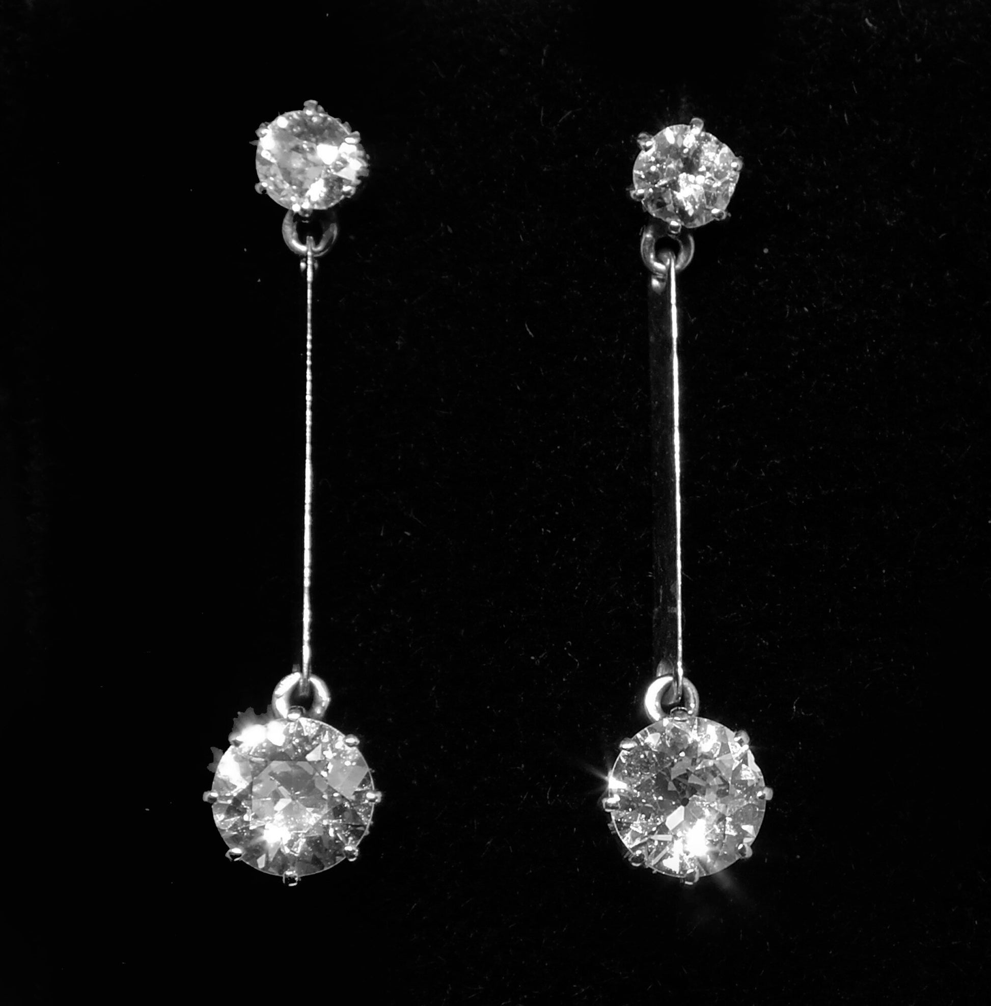 Natural Diamond Drop Earrings in 18k White Gold, Vintage Old Cut Diamond Pendant Earrings - fk gems