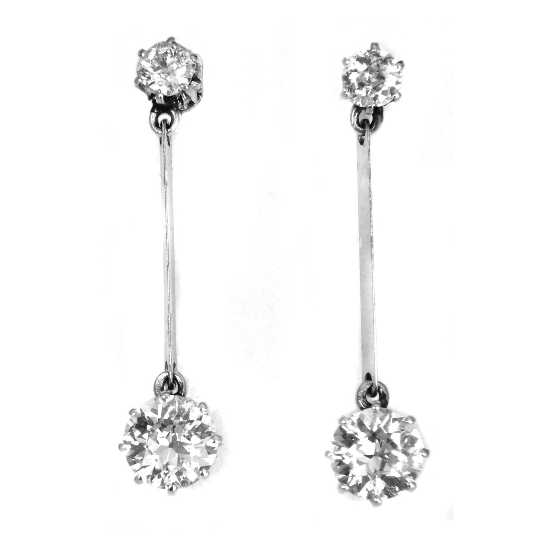 Natural Diamond Drop Earrings in 18k White Gold, Vintage Old Cut Diamond Pendant Earrings - fk gems